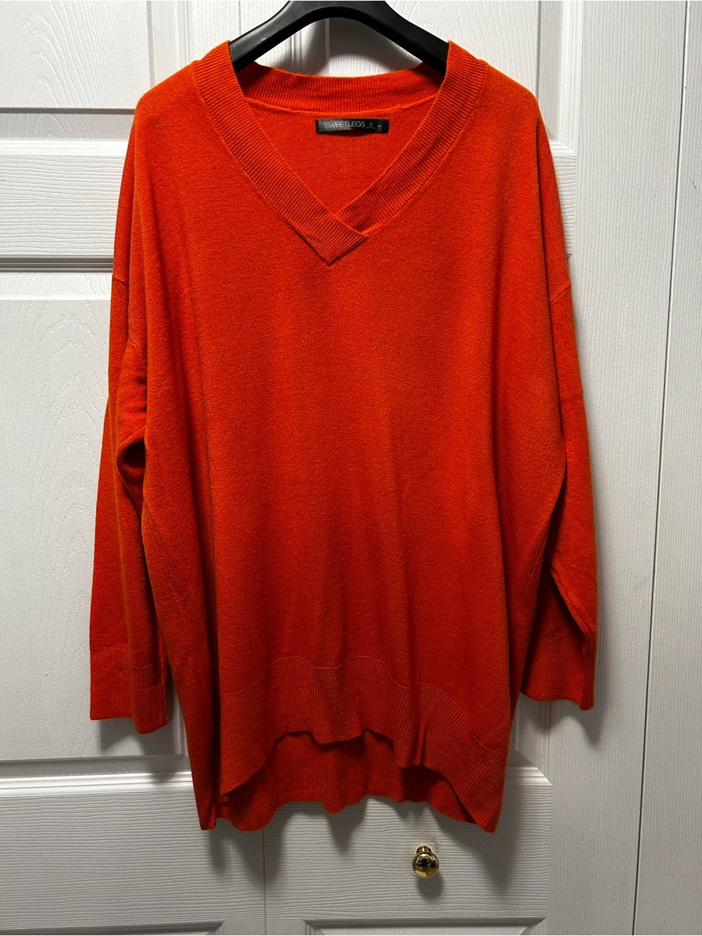 Vibrant Orange V-Neck Sweater - Oversized Casual Knit